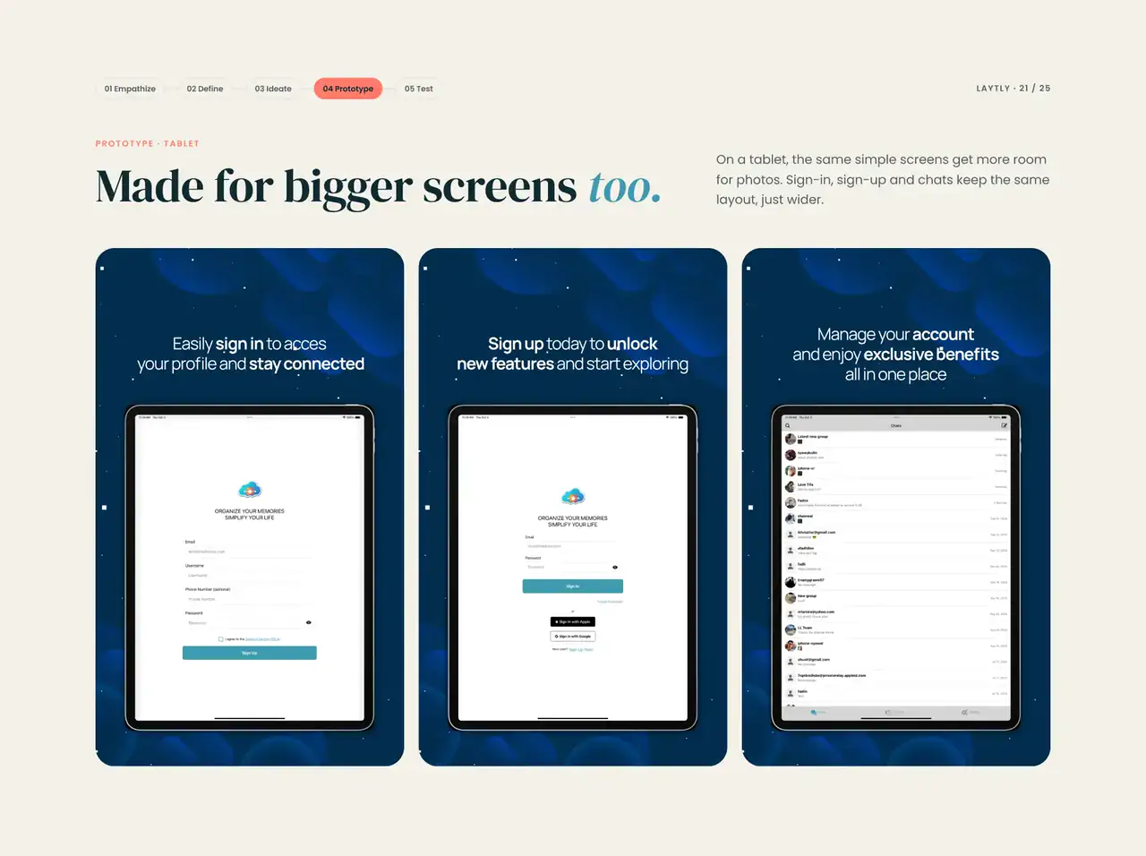 Prototype, tablet layout