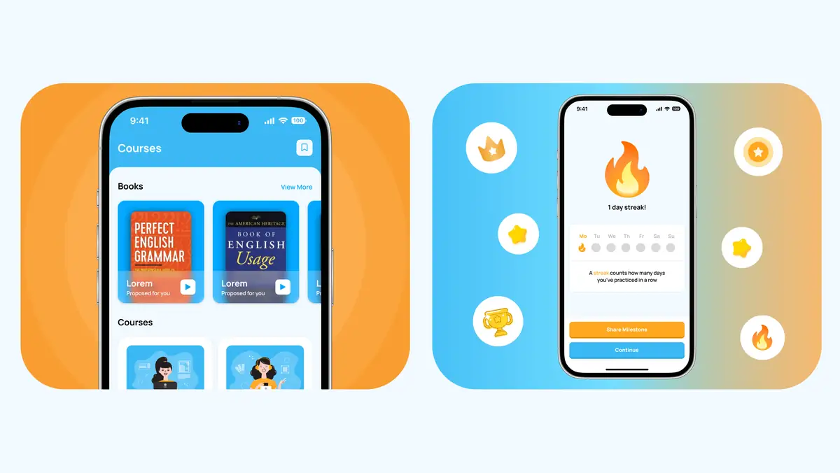 Presentation mockups of Courses and the streak