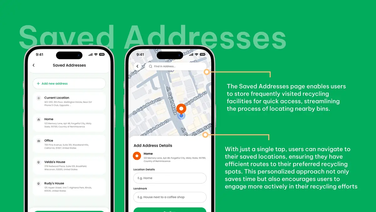 Saved addresses