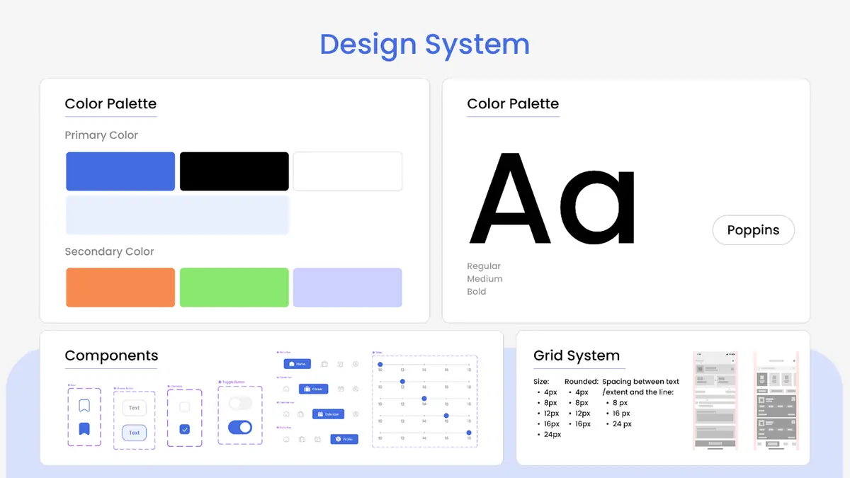 The UpJob design system: palette, type, components and grid