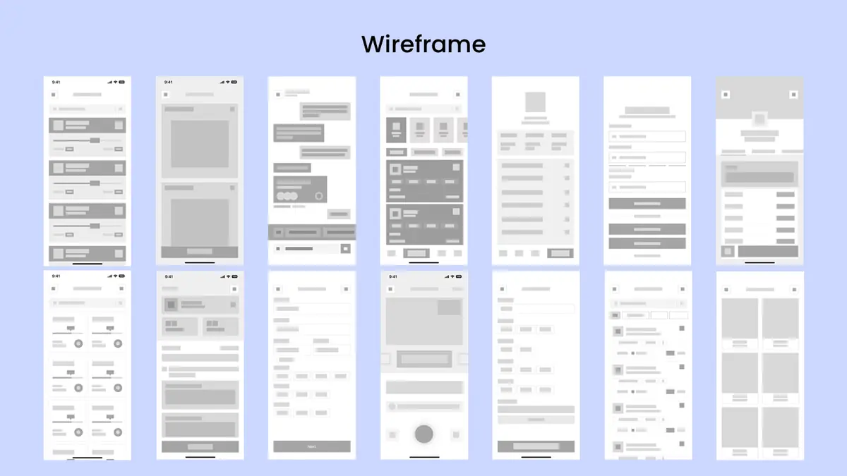 Greyscale wireframes